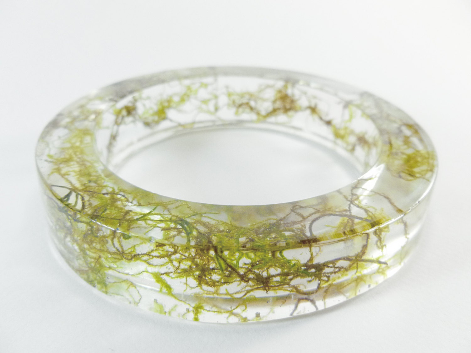 Resin Bangle Argentina Jungle Natural Moss Filled  High Quality Epoxy Resin Bangle