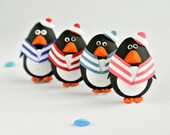 Sailor Penguin Brooch, Nautical jewelry handmade in polymer clay