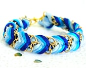 Cobalt Ombre - Chevron Braided Modern Friendship Bracelet - Gold Chain