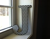 Black and white chevron "J"  wall letter/ wall decor letter initial