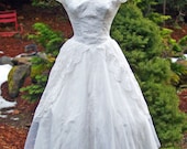 Earth Angel- Vintage 1950s Tea length Lace and Tulle Wedding Dress-Corset Back-Petite