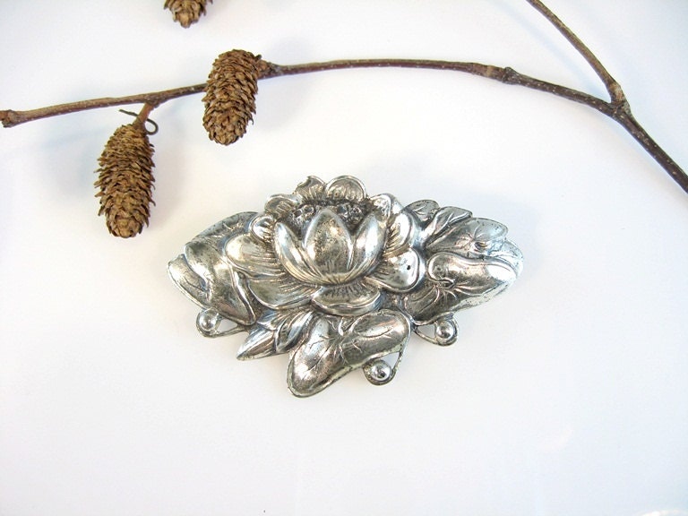 Silver Water Lily Brooch Early Vintage Danecraft Sterling Silver Pond Flower Felch Co 1940s Jewelry