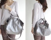 Leather Satchel with Detachable Crossbody Strap in Metallic Silver- BANDIT