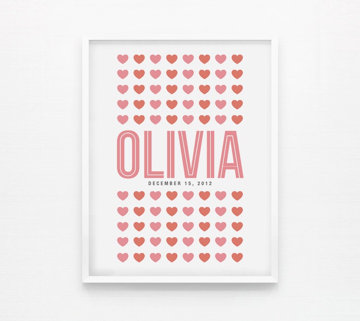 Personalized Girl's Nursery Birth Print, Children Decor, Nursery Decor, Baby Gift 8x10 poster
