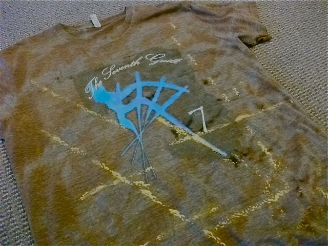 Mens Tie Dye Screenprint Tshirt Brown Texture Text Clothing Handmade Shirt Art Small Medium Large XLarge Design Silkscreen Gold Tri-Blend