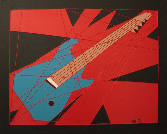 Guitar Blue - Original, Guitar Art,16x20 Canvas, Acrylic, Art, Painting, Modern Abstract Wall Art