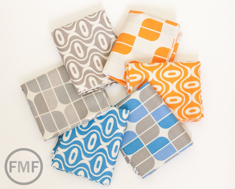 Fat Quarter Bundle Hipster Mirrah Leaf and Rain Drop, 6 Pieces, Holli Zollinger, Riley Blake Designs, 100% Cotton Fabric, C520