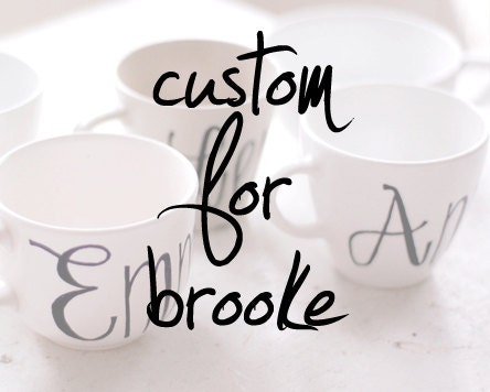 CUSTOM for BROOKE - calligraphy first name recycled tea cups and mugs - bridesmaids, flower girls, birthdays - black and white