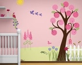 Wall Stencil, Large Tree and Flower Garden Wall Mural Kit for Girls Room and Baby Nursery, 34 wall stencils - FREE SHIPPING (USA)
