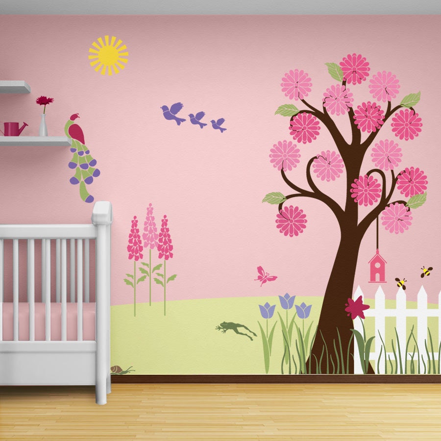 Flower Garden Wall Mural Stencil Kit for Girls or Baby Room