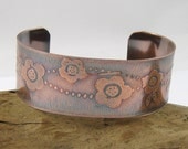 Etched Copper Cuff Bracelet with Flower Design