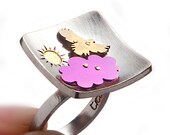 Bird ring sterling silver, flying bird.
