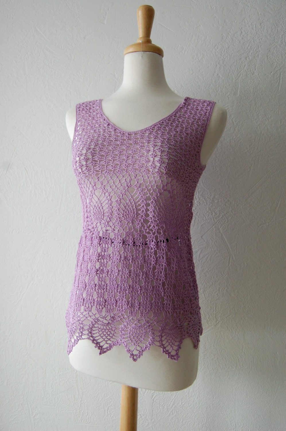 Crochet Tunic Top Lace Pineapple Tank Top Violet Cotton Size Medium - LoyesThread