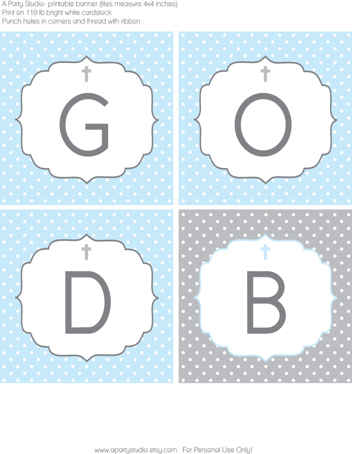 Polka Dot Baptism- Blue and Grey Banner with Name- Print your own Il_170x135