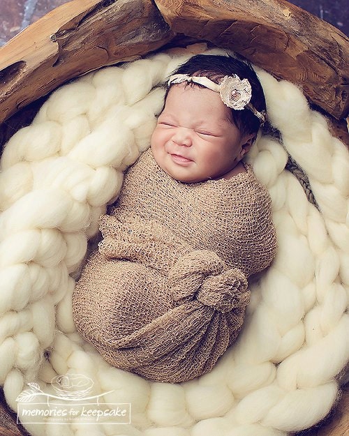 Newborn Taupe Petite Lace Flower Halo Headband