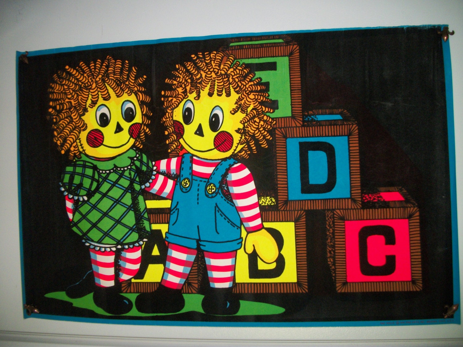 Original "Rag Dolls" Blacklight Vintage Flocked Poster