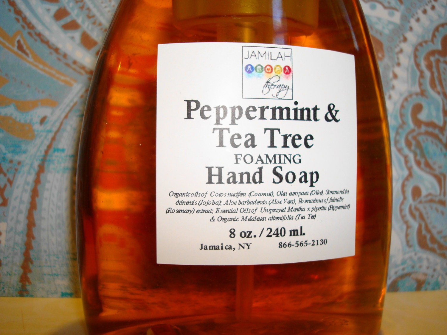Organic Peppermint Tea Tree Fragrant Foaming Liquid Hand Soap - Cleans, Soothes, Moisturizes, 8 oz./240 ml.