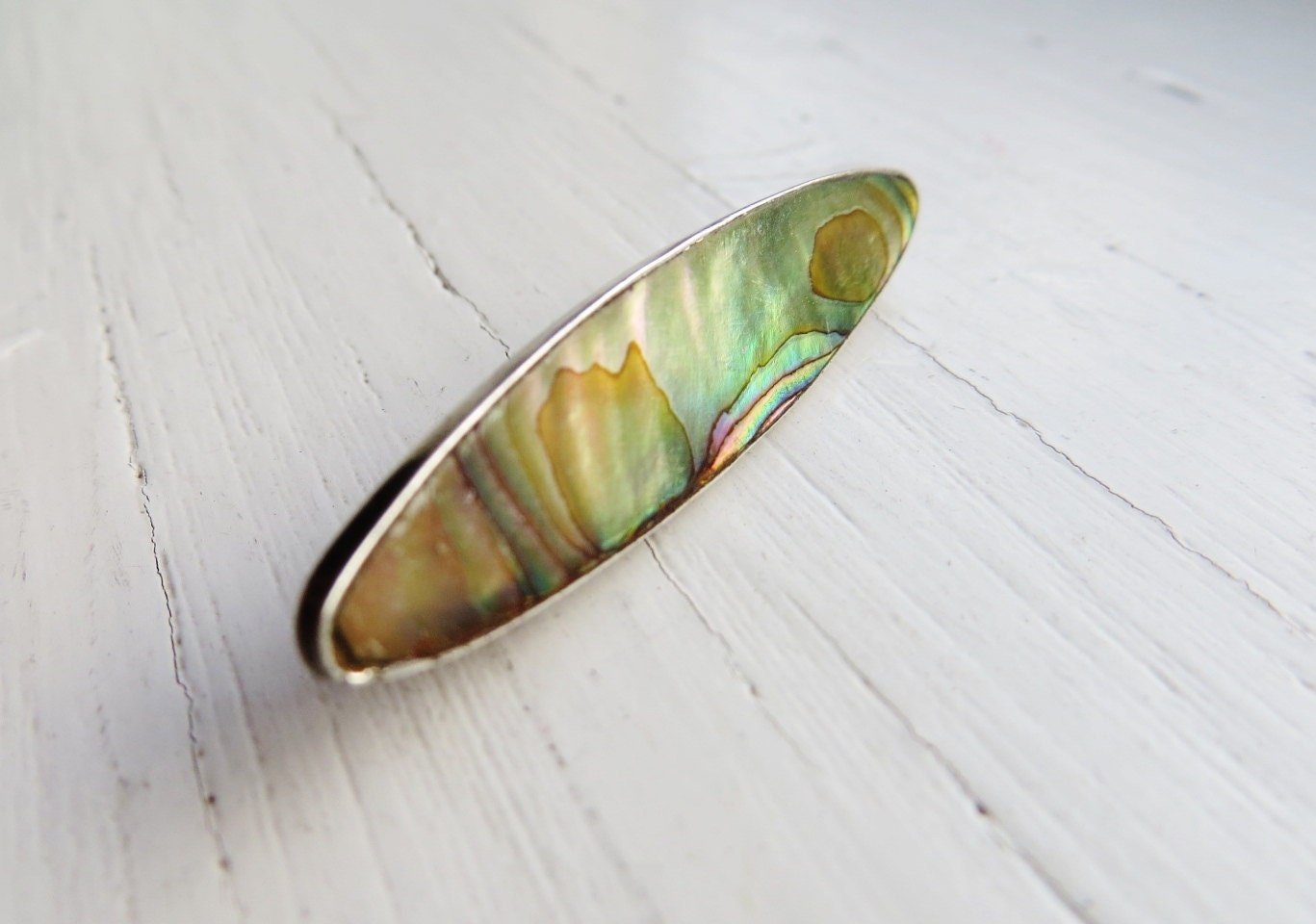 Sterling Silver Brooch Abalone Shell  Irridescent Pink Green Sterling Pin 1930s Jewelry