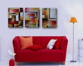 Original Abstract Painting Huge Sofa Size Painting Red Painting on Canvas Contemporary Wall Art Triptych Canvas 54 x24 By Heather Day