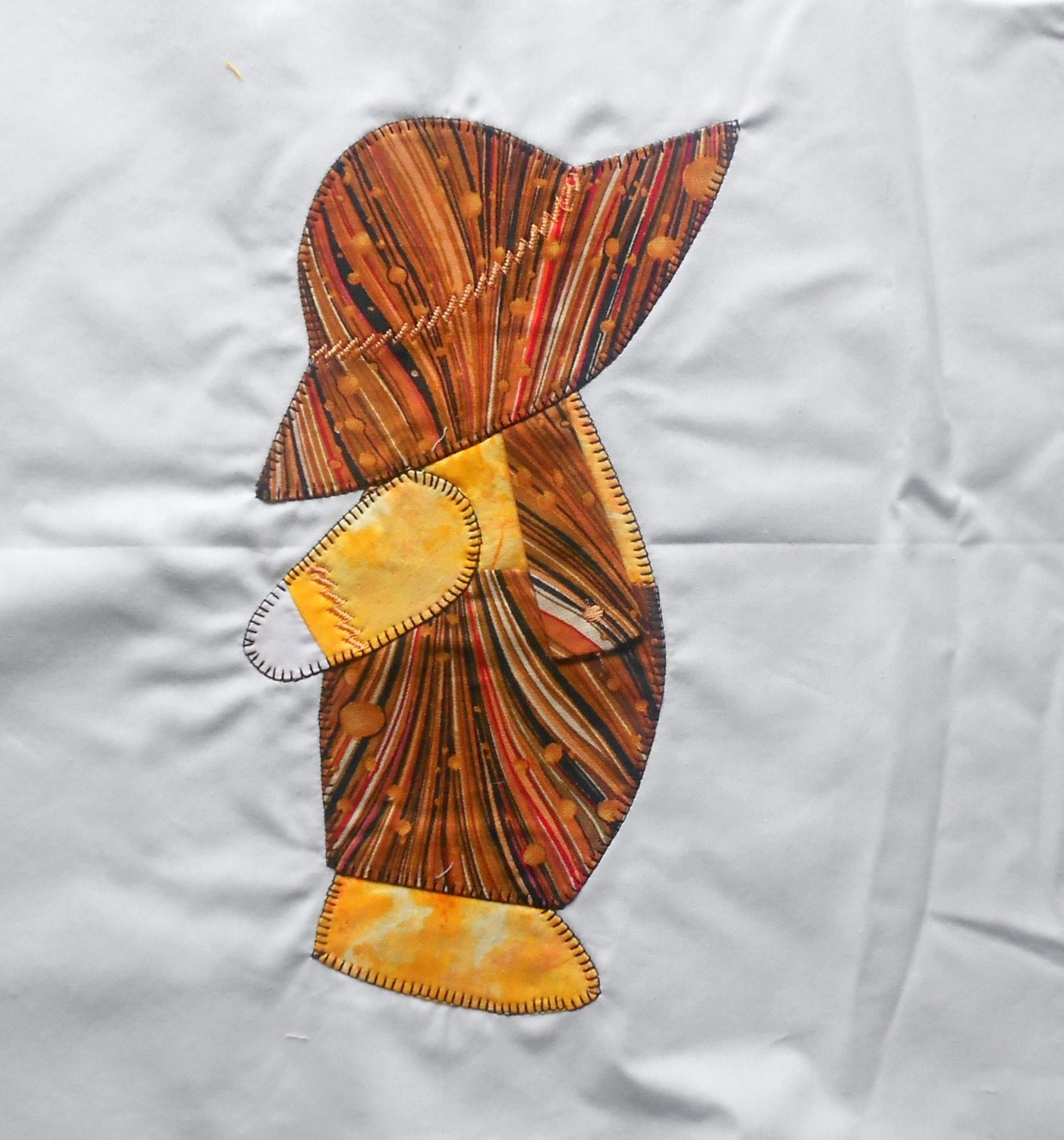 Beautiful Applique & Embroidered SUSPENDER OVERALLS SAM Sunbonnet Sue 12" Quilt Block Square No. 5