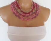 hand crochet infinity loop circle scarf necklace christmas gift for her pink