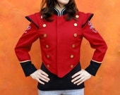 Vintage Red & Black Military Style Marching Band Jacket. Steam punk. Circus. Majorette. Sgt. Pepper. Small / Medium
