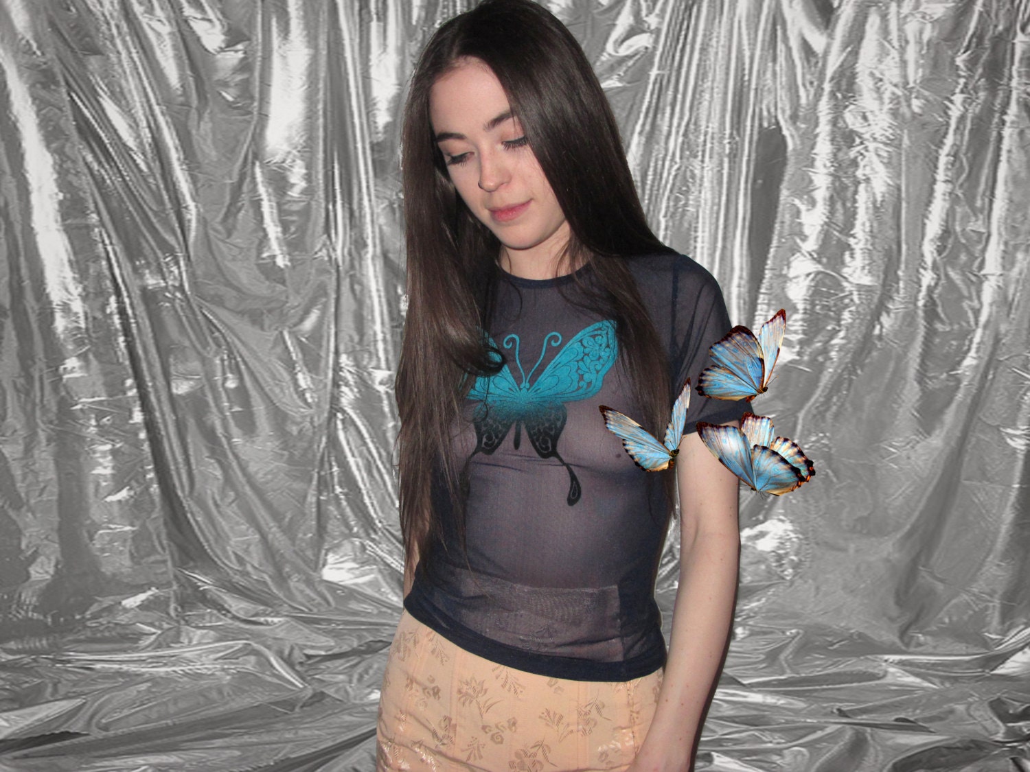 sheer velvet butterfly t shirt S