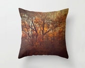 Pillow Cover, Decorative Pillow orange and brown 16"x16" or 18"x18" throw pillow fine art photography autumn tree photo - semisweetstudios