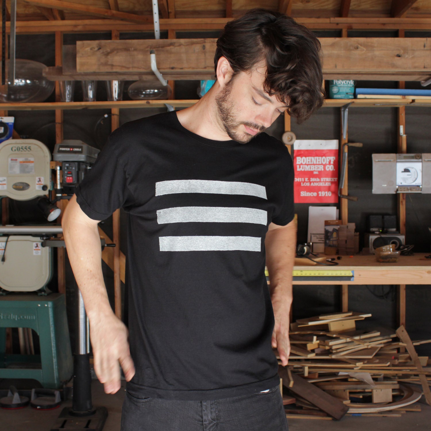 Black tshirt for men. Short sleeve black tee. Crew neck.