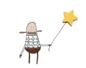 Unique Greeting Card, I Love You, Happy Birthday, Quirky Illustration, Poosac with Yellow Star Balloon, Patterned Sweater