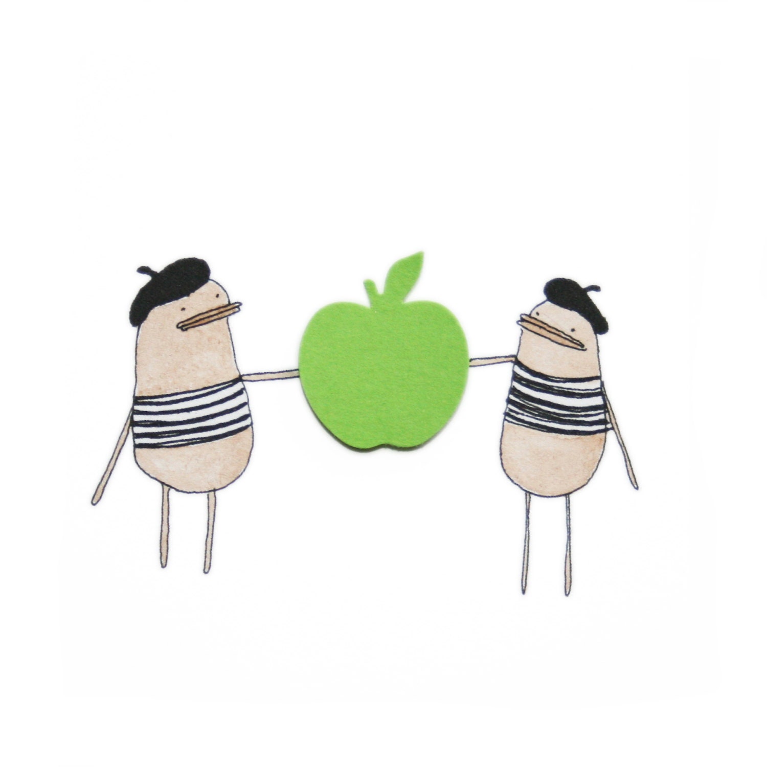 Unique Greeting Card, Mothers Day Card, Green, Spring, Apple, Easter Card, Paris, French, Beret, Stripe, Poosac Twins, Ooh La La
