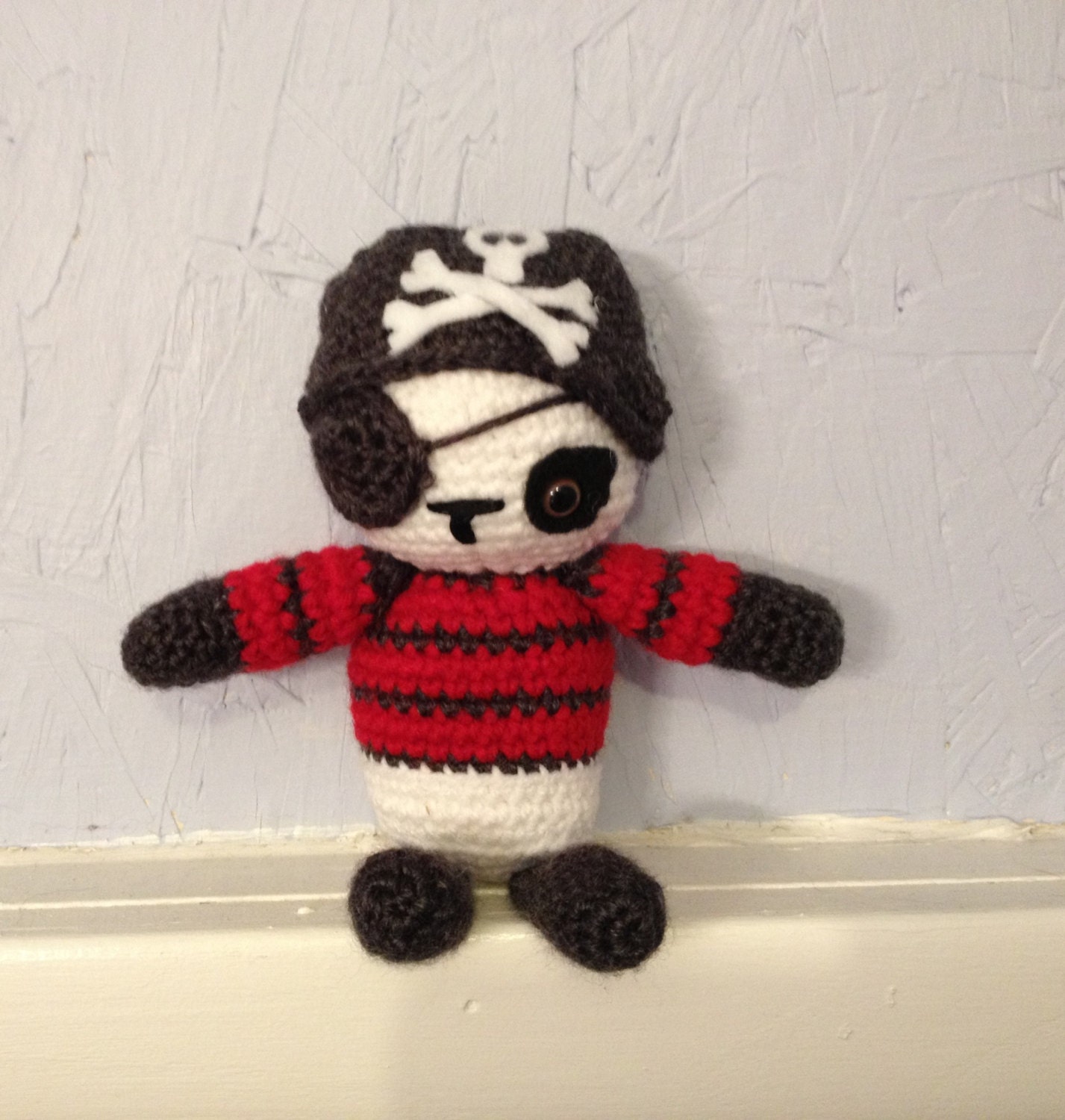 Crocheted Pirate Panda - Stuffed Animal - Amigurumi