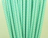 25 NEW "CHEVRON" Design Tiffany Blue & White Paper Straws DIY Flags Paper Drinking Straws Princess Cake Pop Sticks Party Paper Straws