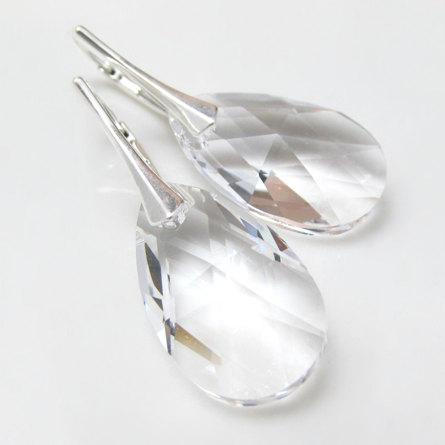 Clear Crystal Earrings Swarovski Crystal Teardrop Dangle Earrings Sterling Silver Leverback Bridesmaid Gift Wedding Jewelry Ice Earrings