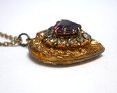 Vintage Purple Rhinestone Faux Locket / Watch Fob Necklace