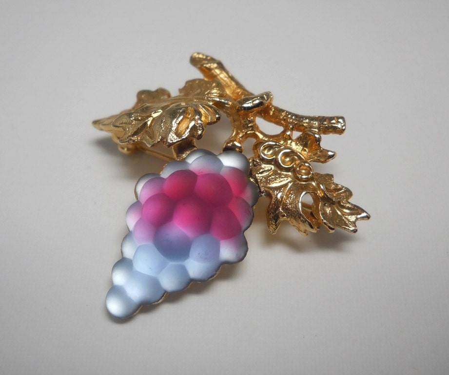 Vintage Napier Frosted Glass Grape Cluster Brooch