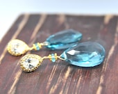 Blue Topaz Earrings/Bridal Blue Topaz Earrings/Topaz Statement Earrings with Pear Shape CZ Post