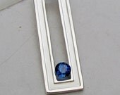 Blue Sapphire Pendant in Contemporary Sterling Silver Setting September Birthstone Gemstone Jewelry