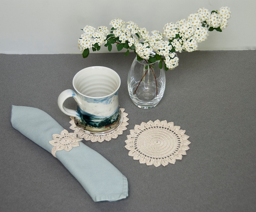 Coasters // Crocheted Creamy Beige // Housewarming Gift // Gift for the Home // Wedding Shower Gift // Hostess Gift