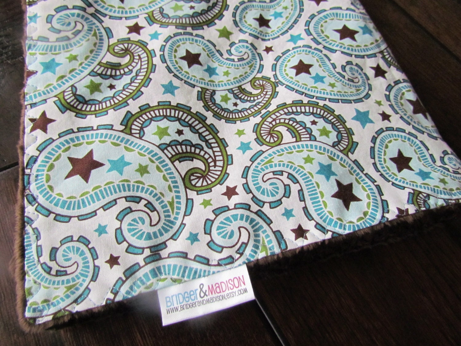 Minky Baby Blanket, Stars and Swirls with Chocolate Brown Minky - READY TO SHIP
