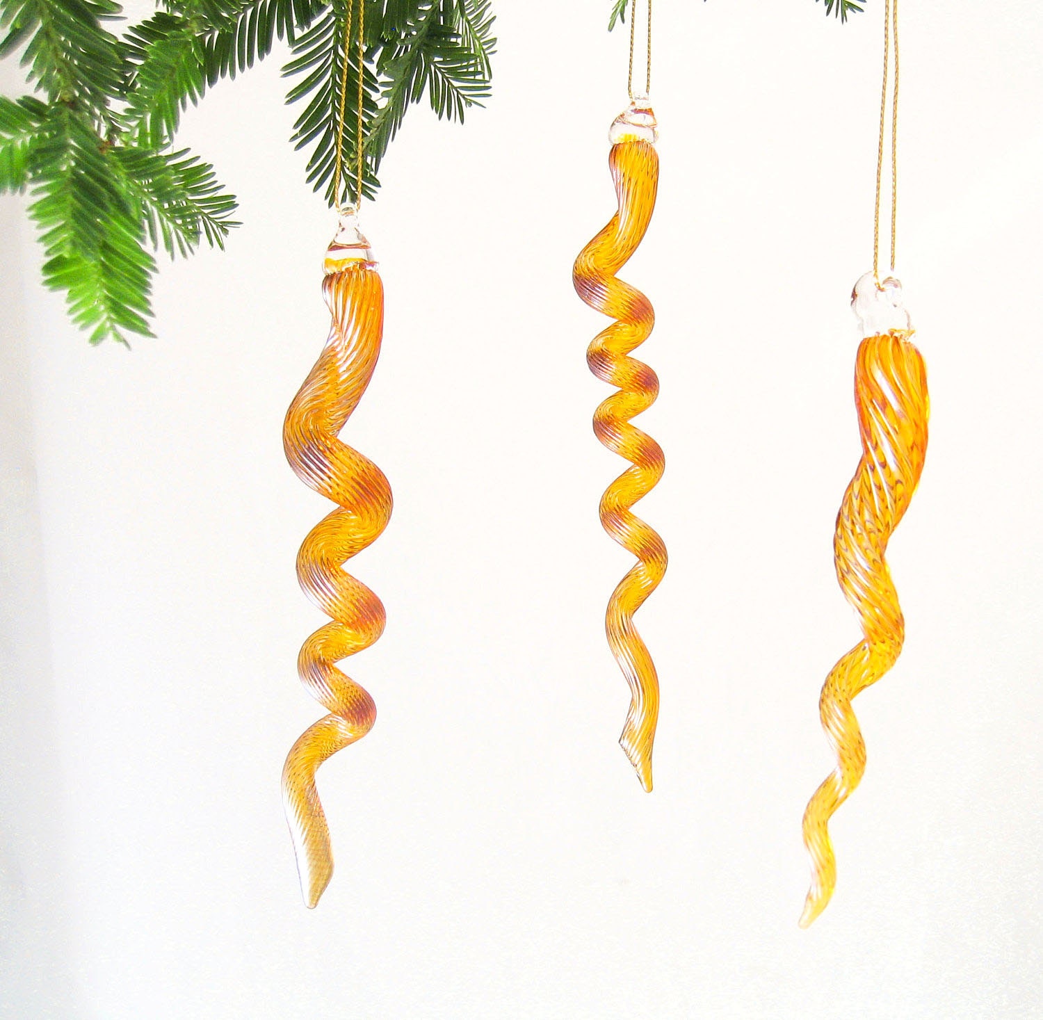 Glass Icicle Ornament Suncatcher / Christmas tree decorations Golden Sparkle Gifts Under 25