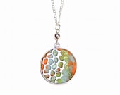 Felt Necklace Pendant orange blue green OOAK