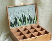 Wooden Tea box with embroidered lilies of the valley Wedding Card Box Jewelry Box