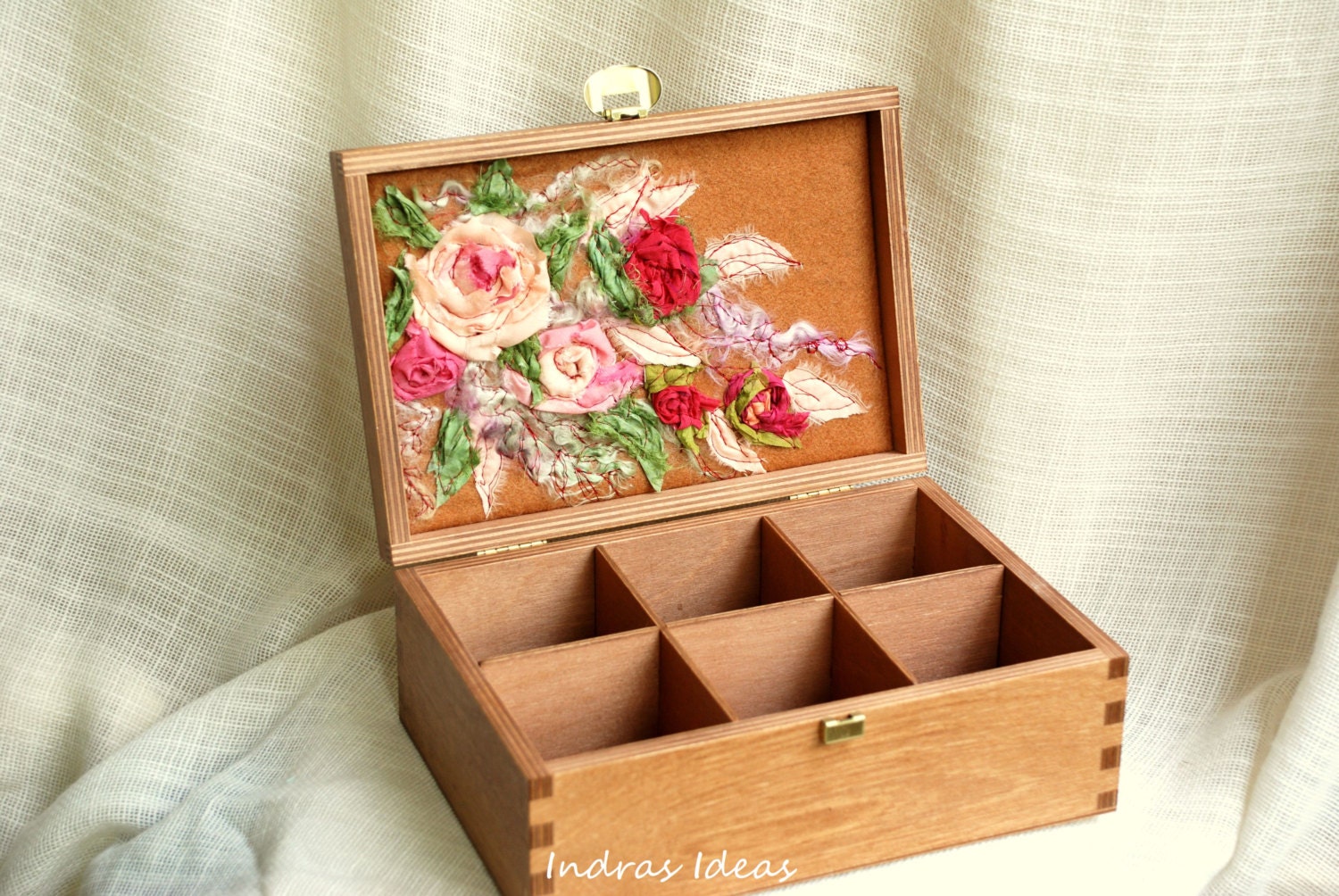 Embroidered Tea Box with flower meadow Embroidered  Wedding Card Box Jewelry Box