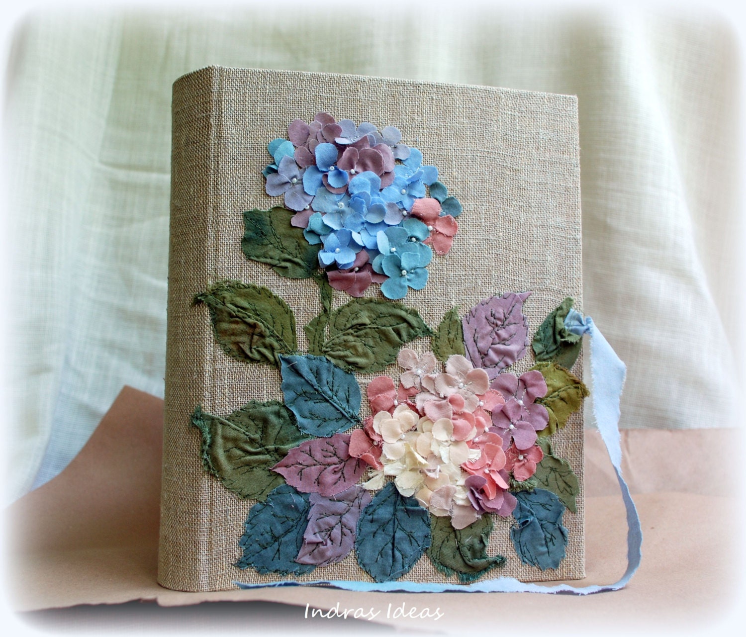 Embroidered  Photo album  Wedding rustic photo album Hydrangea