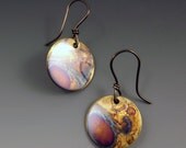Blue Purple Patina- One of a Kind- Brass Disc Earrings- Small