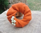 Thanksgiving Decor, Orange Burlap Wreath, Candle Ring, Center Piece, Door Decor