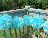Wedding Ceremony, Tulle Pom Pom, Shimmery Ivory & Teal  Bridal Shower Decorating, Nursery Decor, 10
