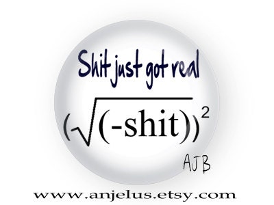 Shit just got real 1 inch pinback button badge Math equation