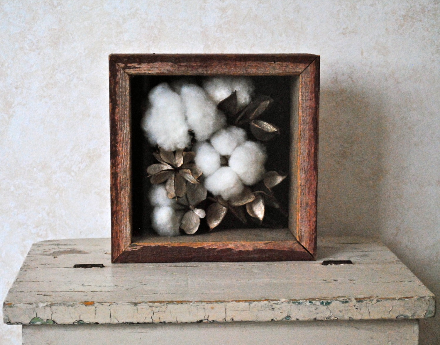 Shadow Box - Natural Cotton Boll Display - Home Decor - Cotton Wedding - 2nd Anniversary Gift - Keepsake - Gift Giving
